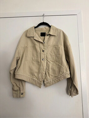 KBF Japanese Brand Cropped Pacey Denim Jacket Beige